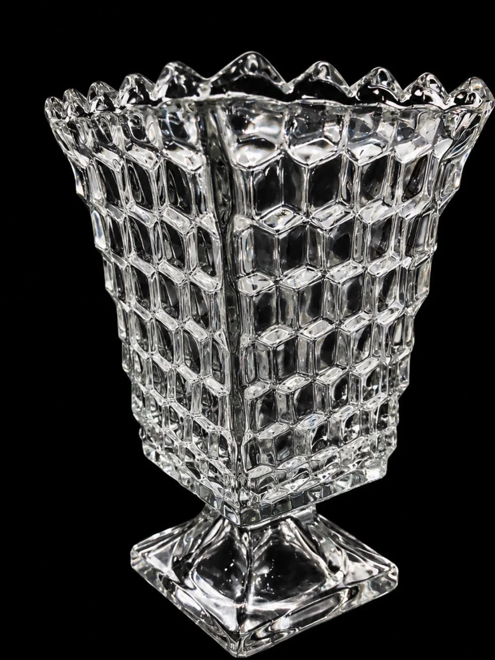 Fostoria American Square Footed Vintage Vase 7.5” Tall
